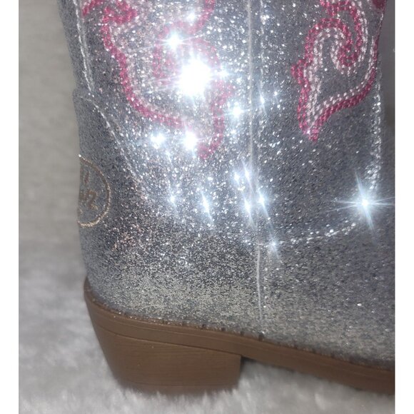 Cowboy Boots LITTLE KIDS Size US 9 Silver Pink detail Sparkle Glitter By Pawz - Picture 3 of 8